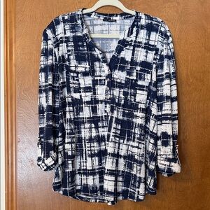 Ava & Grace Navy and White Patterned Blouse